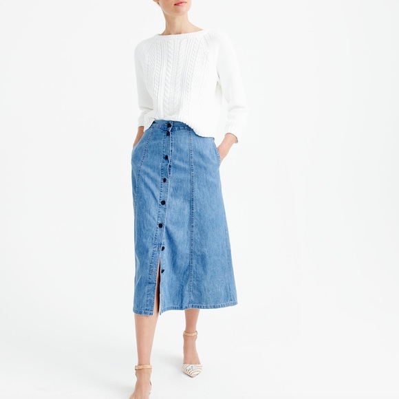 button front chambray skirt